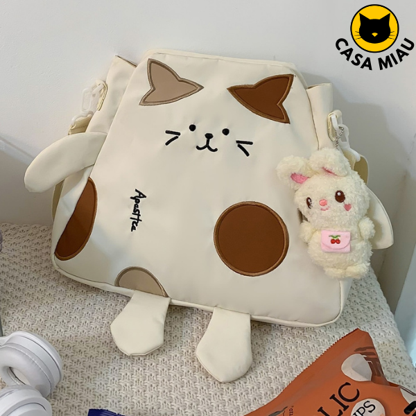 Bolsa em formato de gatinho com chaveiro de brinde - Miauzau - Branca