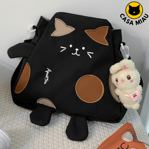 Bolsa em formato de gatinho com chaveiro de brinde - Miauzau - Preta