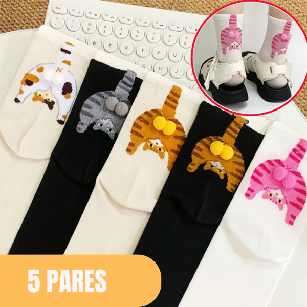 5 Pares de meias Gatinhos 3D