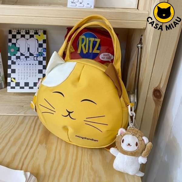 Bolsa gatinhos com chaveiro fofo de brinde - Meow - Amarela