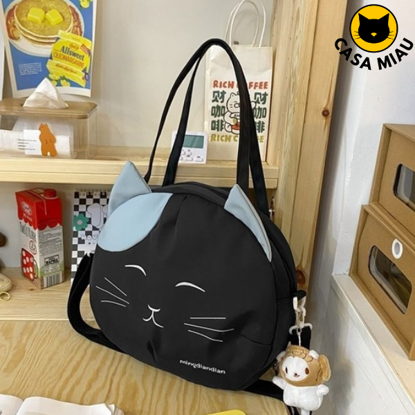 Bolsa gatinhos com chaveiro fofo de brinde - Meow - Preta