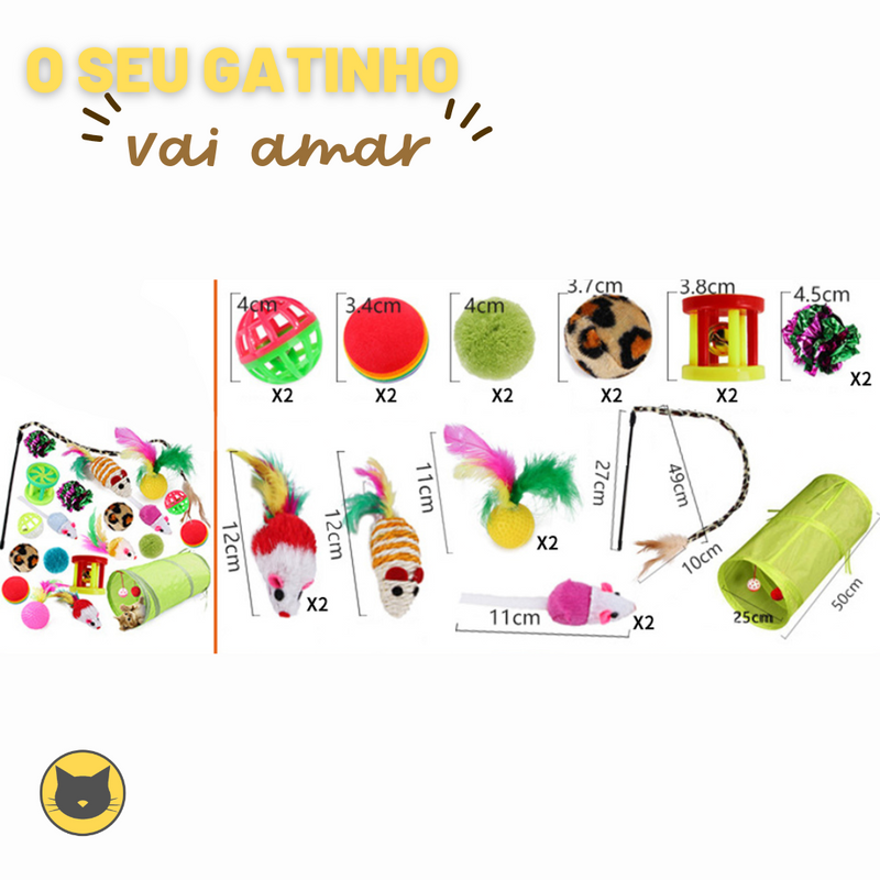 Kit Túnel + 20 Brinquedos para gatinhos - Nikita®