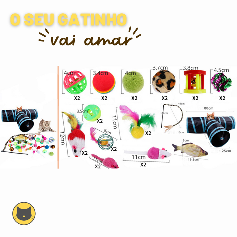 Kit Túnel + 26 Brinquedos para gatinhos - Nikita®