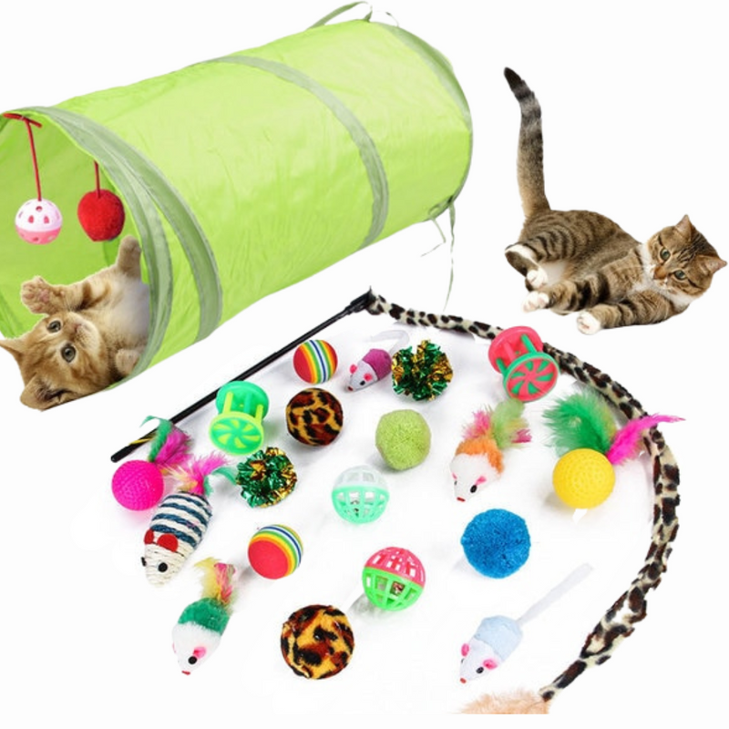 Kit Túnel + 20 Brinquedos para gatinhos - Nikita®