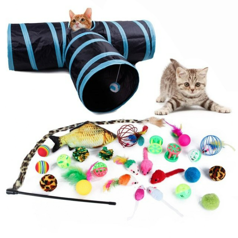 Kit Túnel + 26 Brinquedos para gatinhos - Nikita®